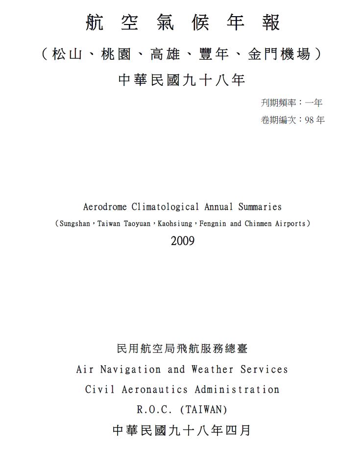 2009 Aerodrome Climatological Annual Summaries