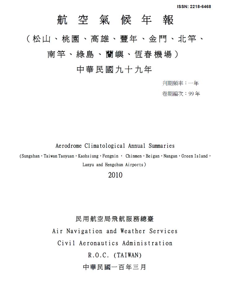 2010 Aerodrome Climatological Annual Summaries